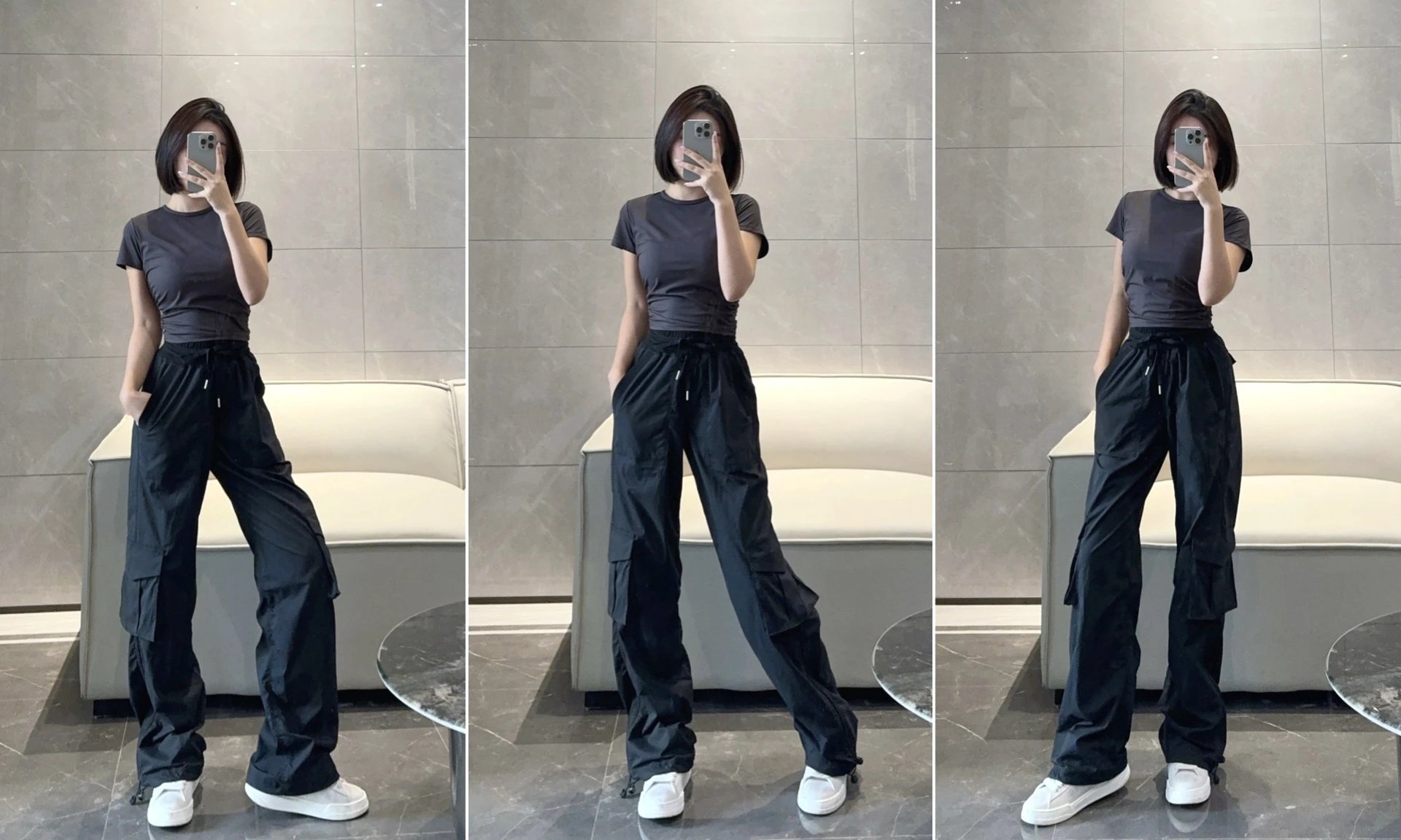 Design Cargo Pants in Off-White with Drawstring Waist and Utility Pockets - 9