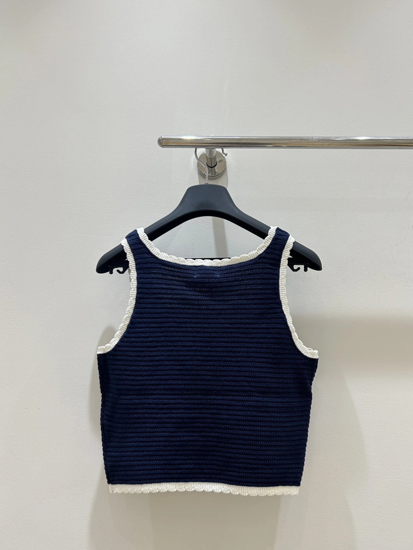 Dior Crochet Knit Crop Top Navy with White Trim Vest-Top - 4