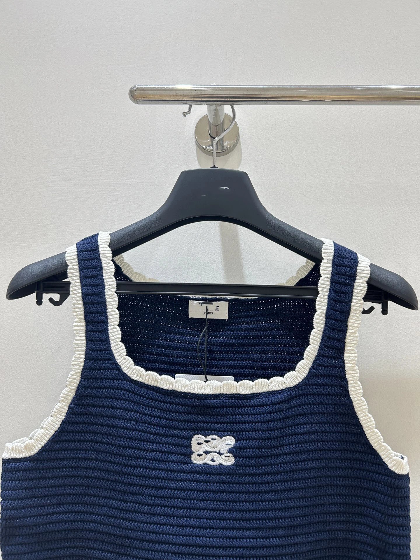 Dior Crochet Knit Crop Top Navy with White Trim Vest-Top - 5