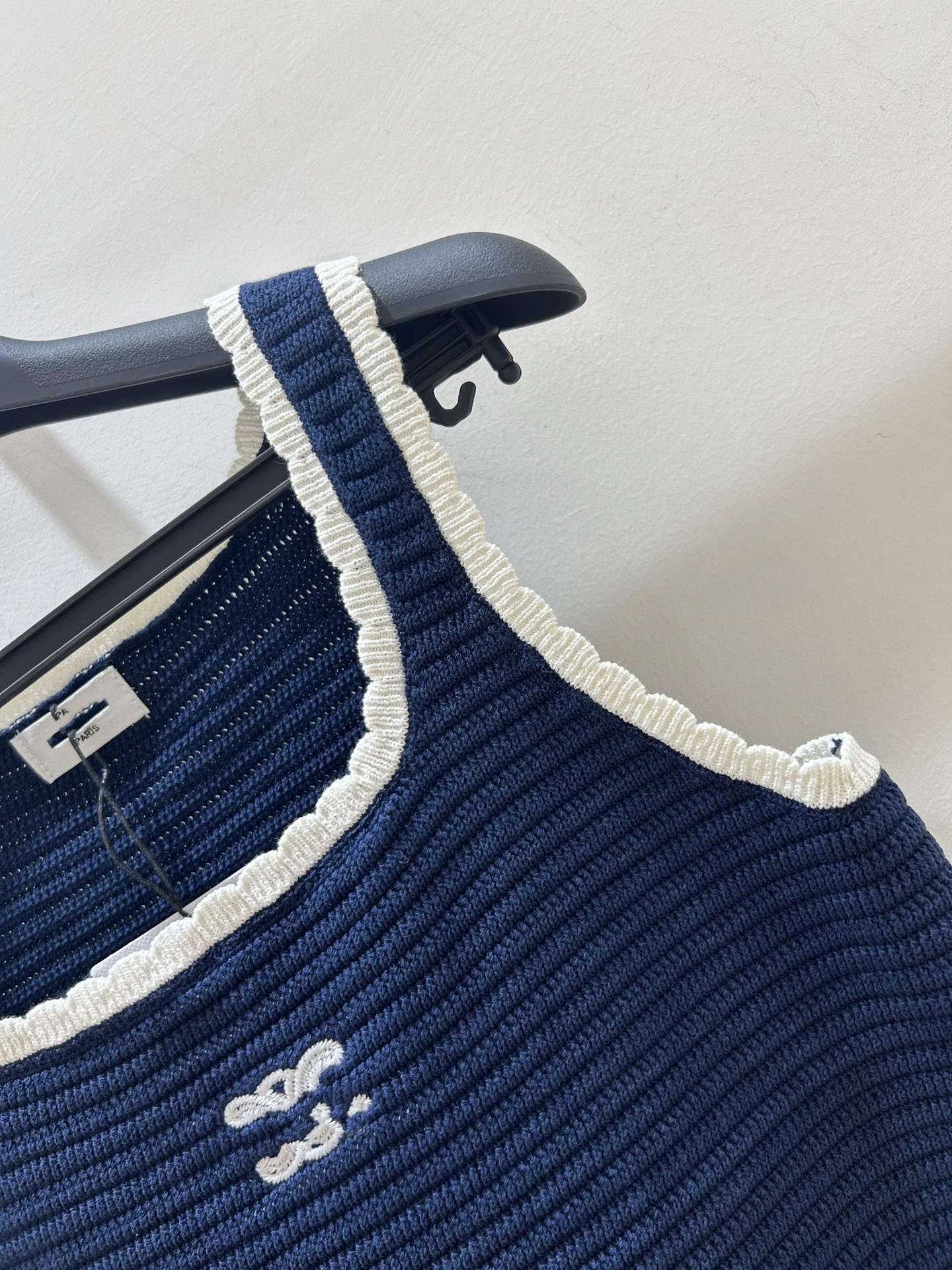 Dior Crochet Knit Crop Top Navy with White Trim Vest-Top - 8