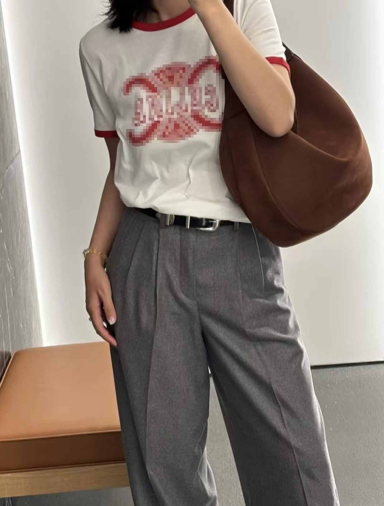 Celine Vintage Logo Ringer T-Shirt Burgundy - 8