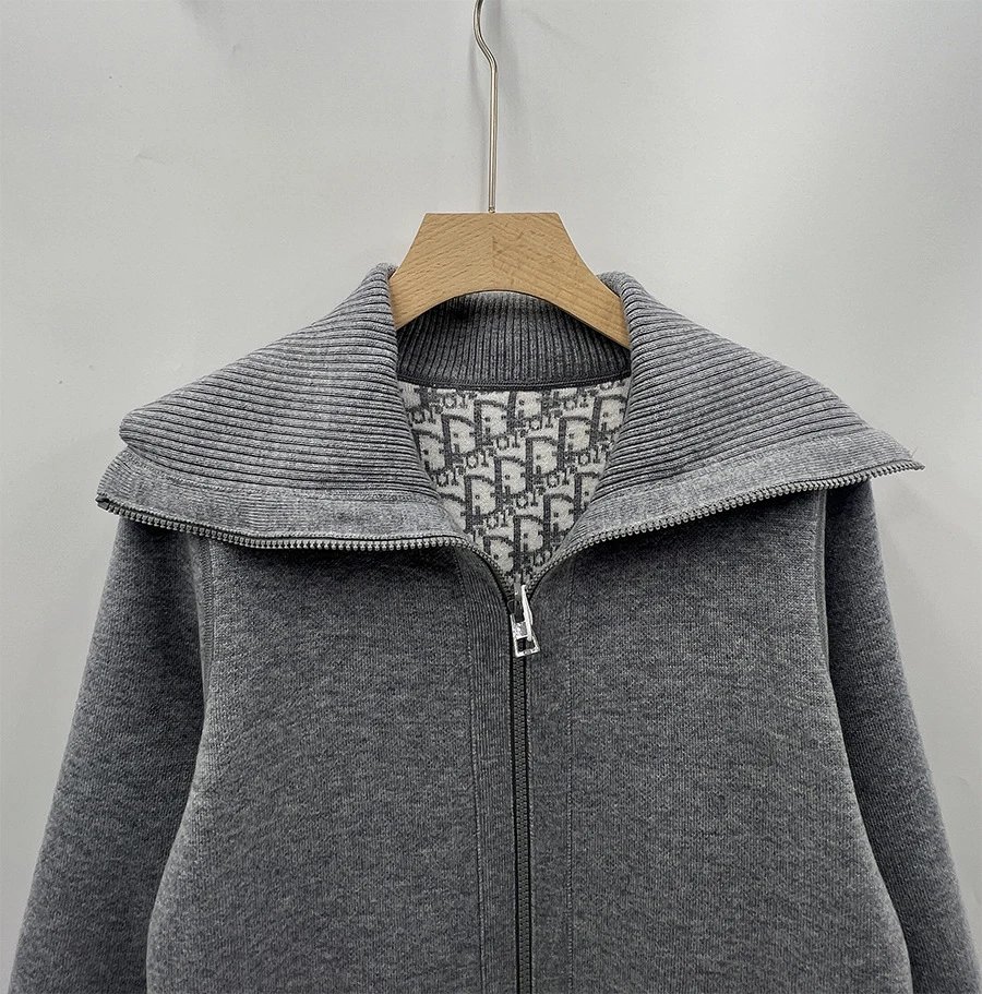Navy Blue Zip-Front Sailor Collar Knit Cardigan - 7
