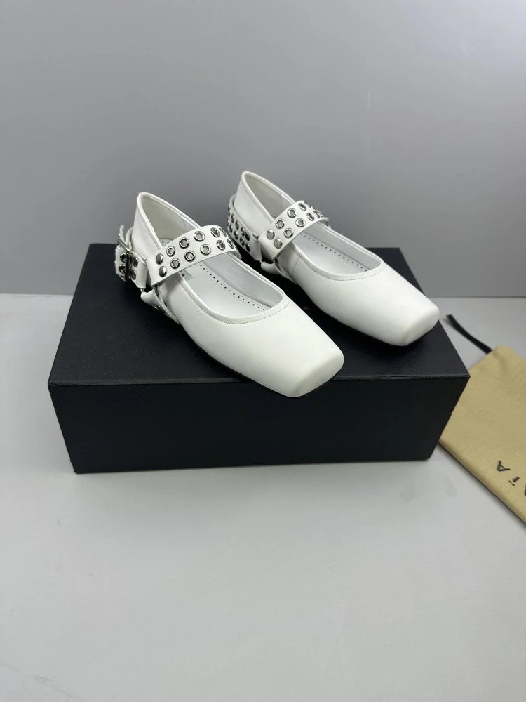 Valentino Garavani Rockstud Mary Jane White Leather Shoes - 21