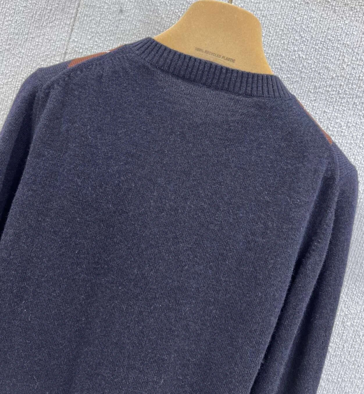 Miu Miu Argyle Knit Short-Sleeve Sweater Navy Brown Beige - 11