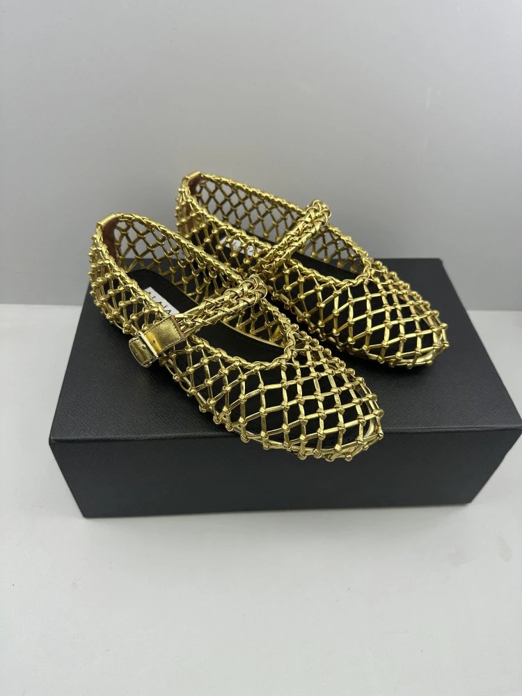 Maison Margiela Tabi Mesh Mary Janes Gold Shoes - 20
