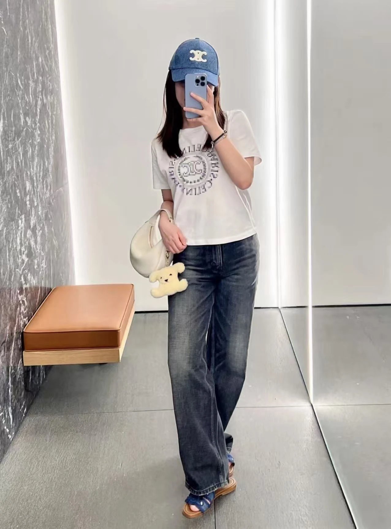 Celine Pixelated Logo Print Cream T-Shirt - 10