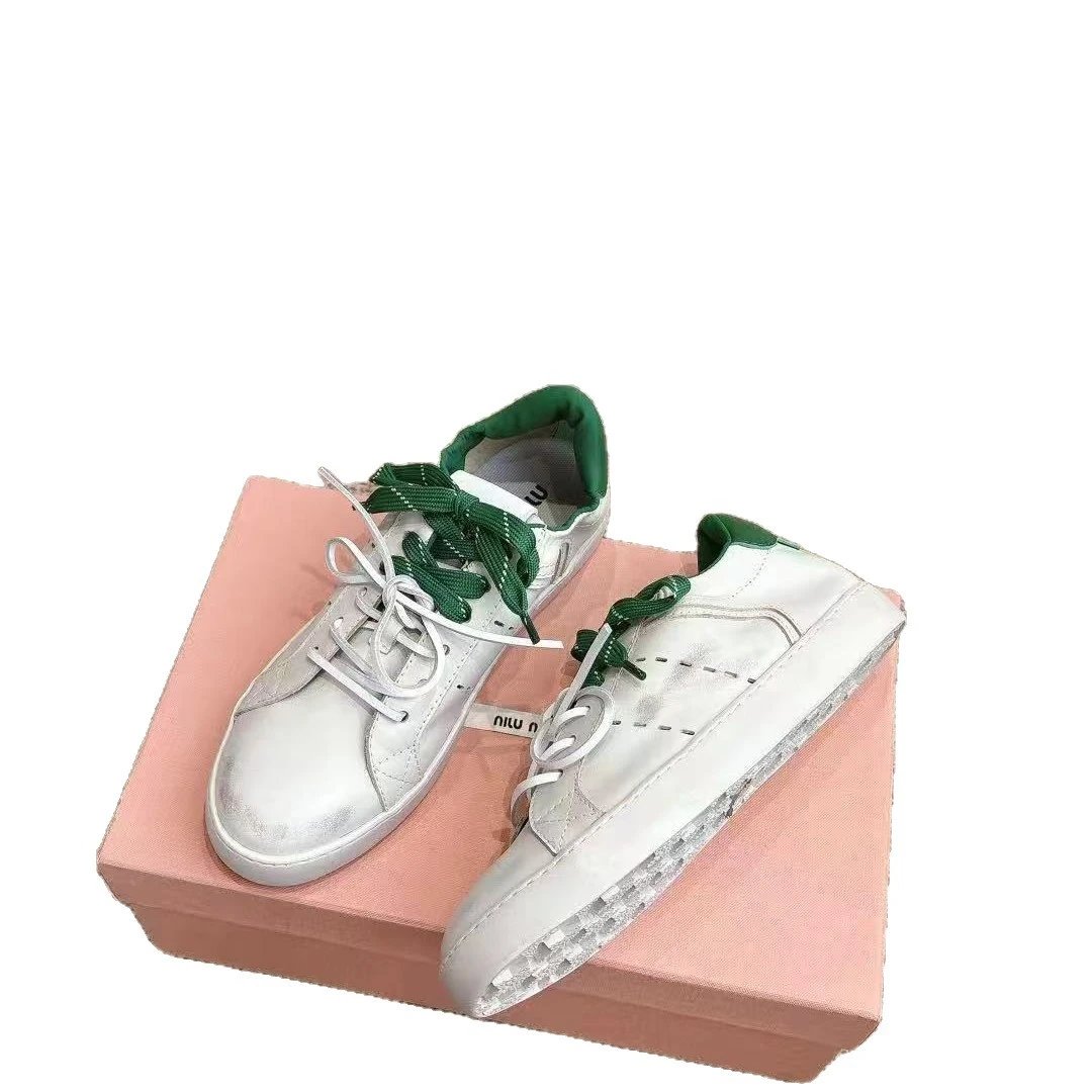 Miu Sneakers Low-Top Lace-Up Leather with Contrast Heel Tab image 5