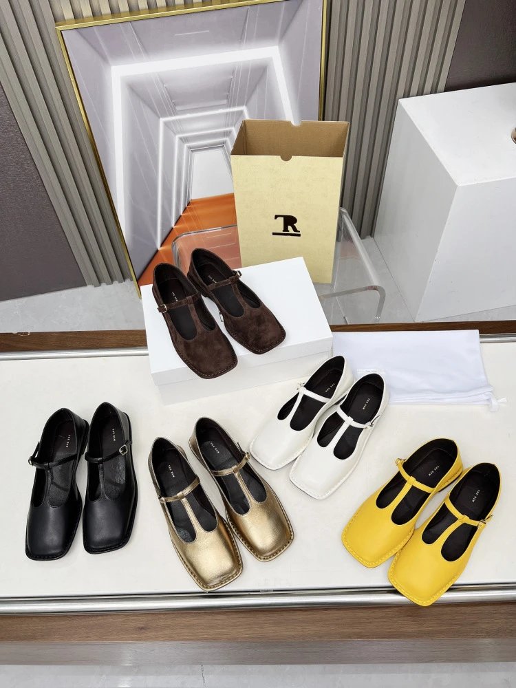 The Row Mary Jane Black Leather Flat Shoes - 2