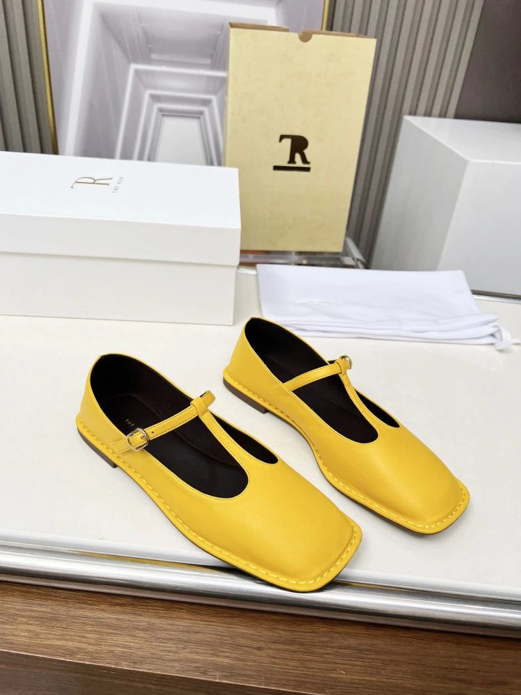 The Row Mary Jane Black Leather Flat Shoes - 21