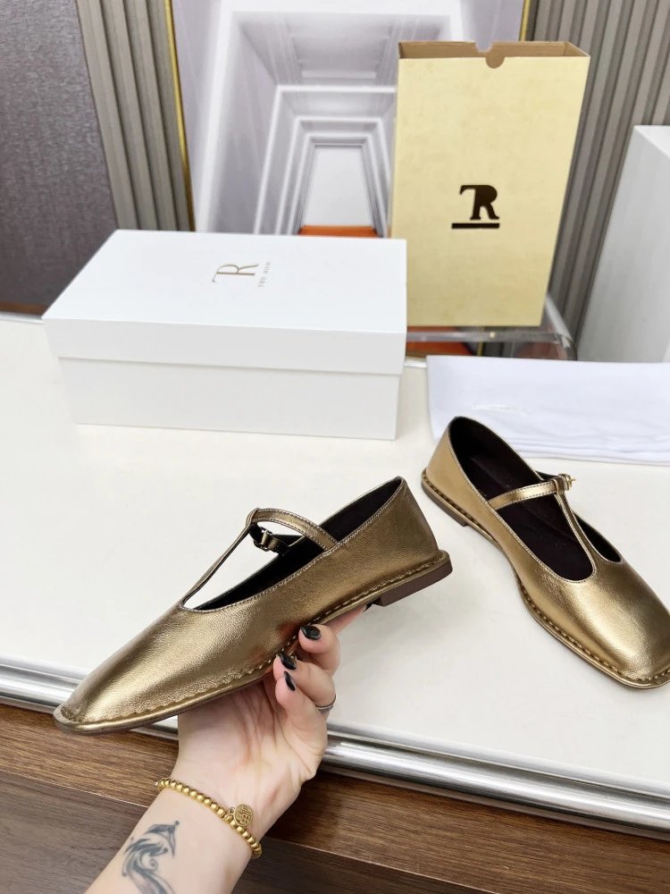 The Row Mary Jane Black Leather Flat Shoes - 31
