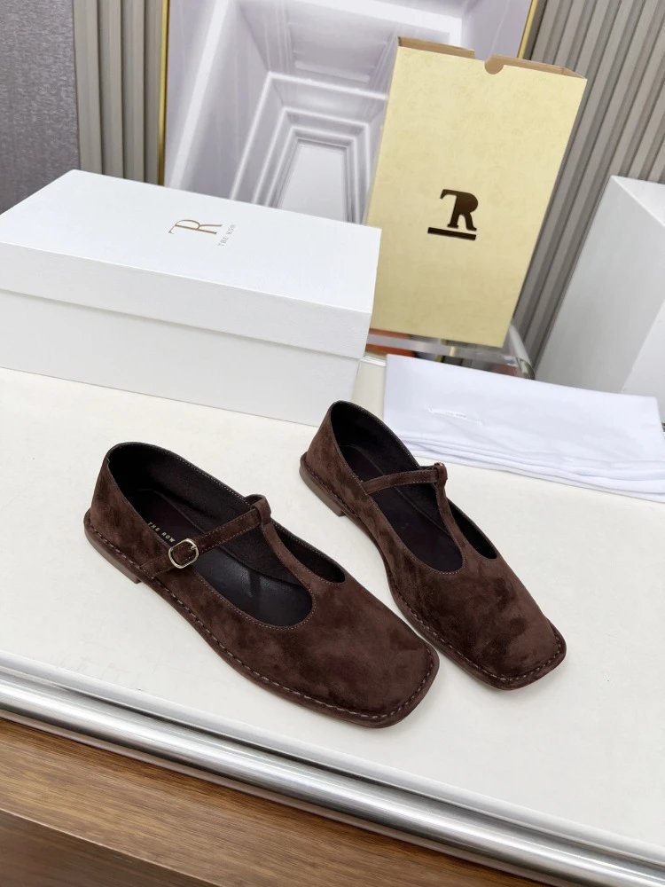 The Row Mary Jane Black Leather Flat Shoes - 41