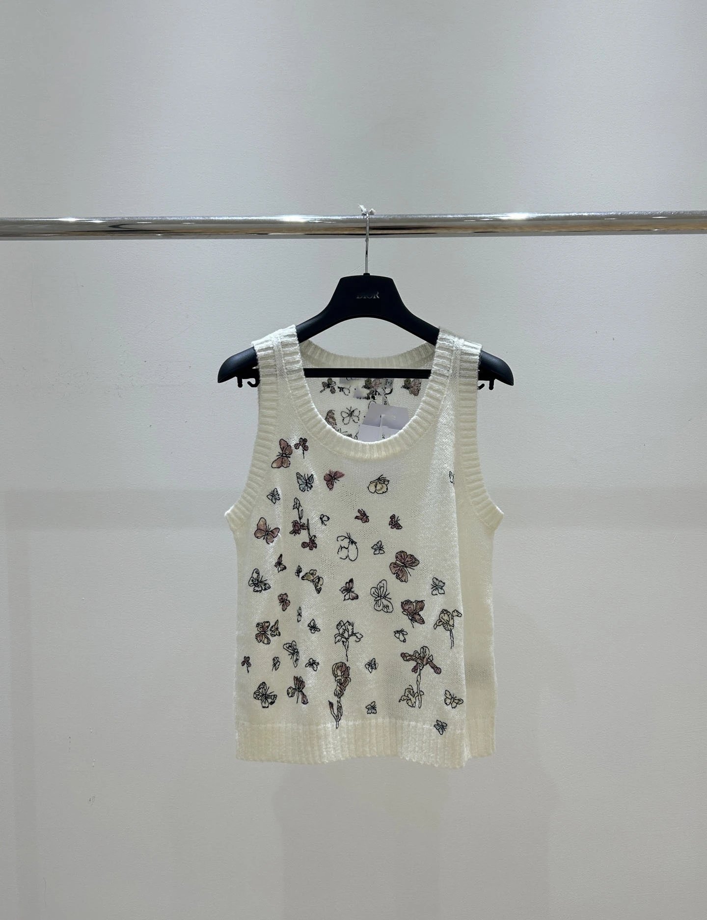 Dior Butterfly-Print Knit Vest Top White