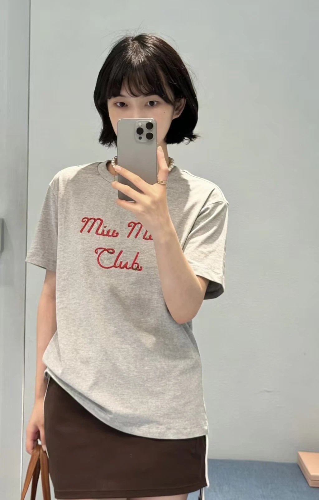 Miu Miu Club Embroidered Gray T-Shirt - 5