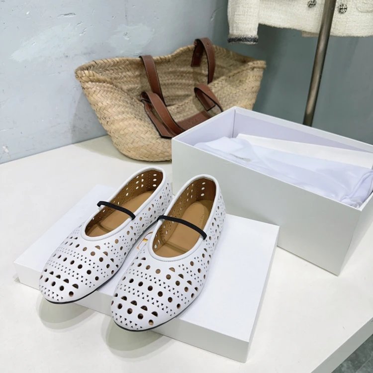 The Row Perforated Mary Jane Flats Black Shoes - 25