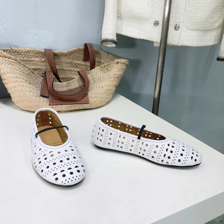 The Row Perforated Mary Jane Flats Black Shoes - 21