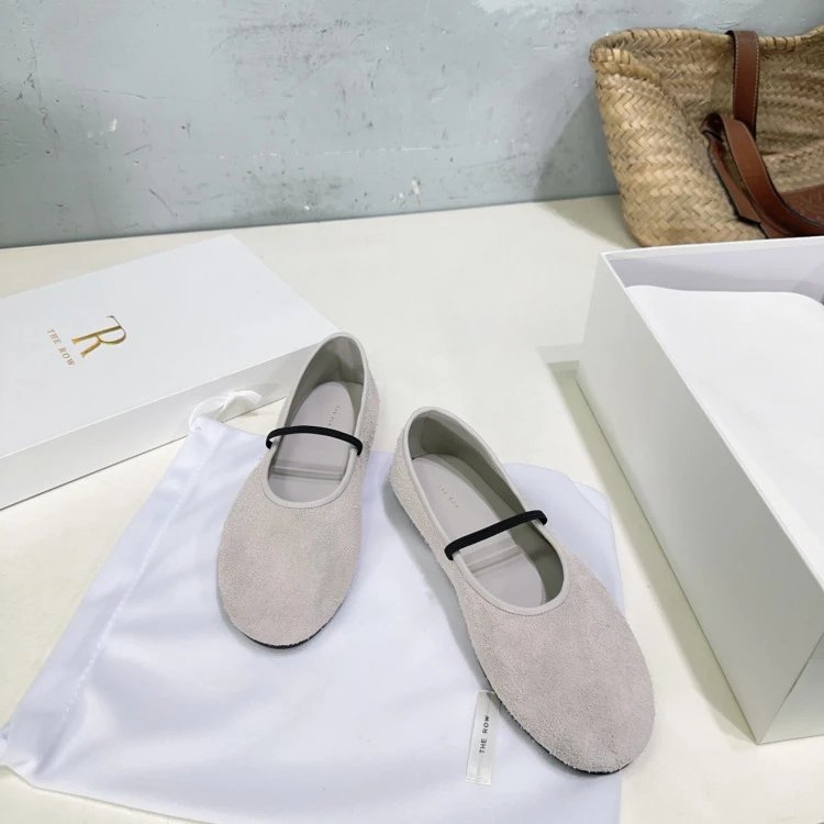 Loewe Flamenco Ballet Flats Light Gray Suede Shoes - 11