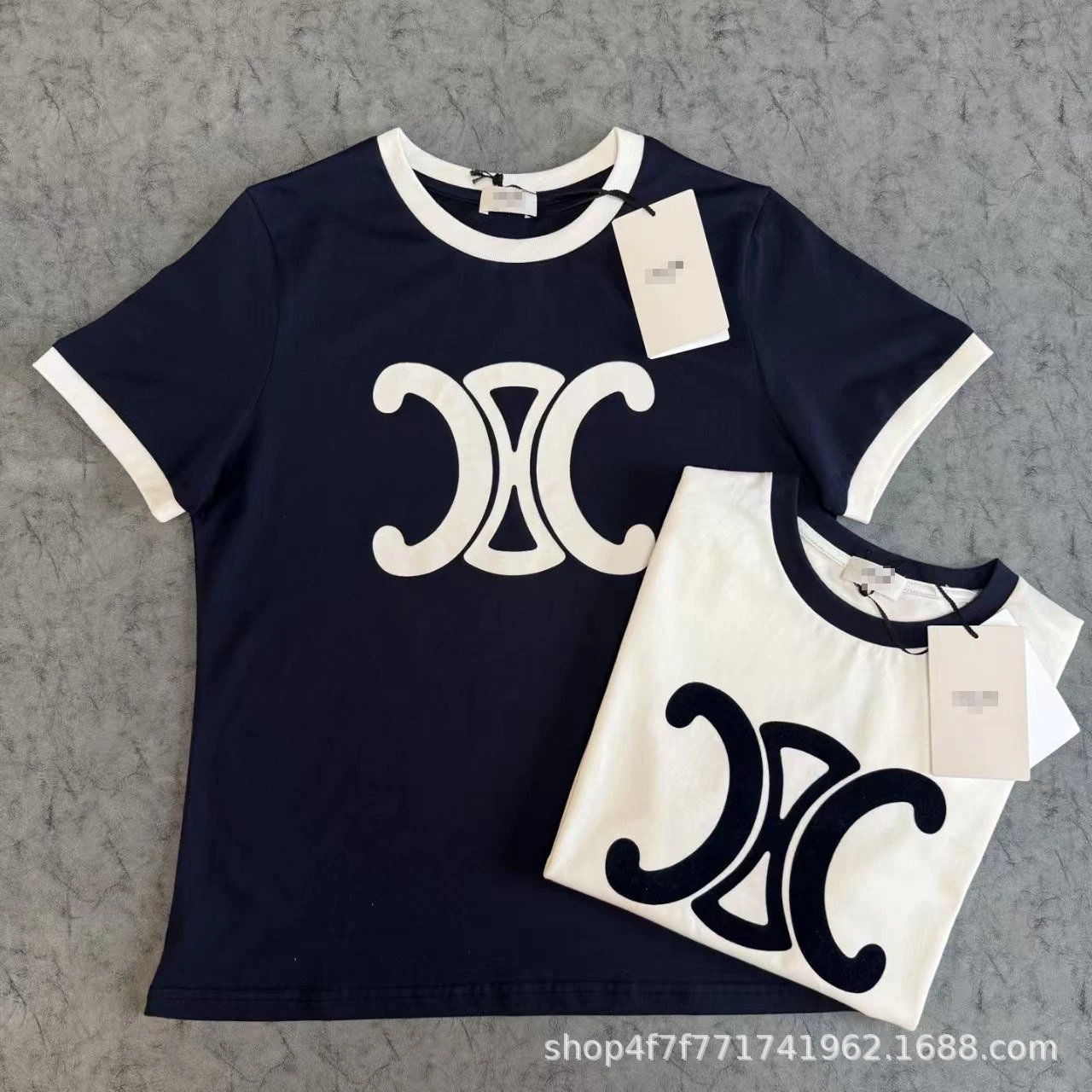 GRA Logo Print Ribbed T-Shirt Navy - 3