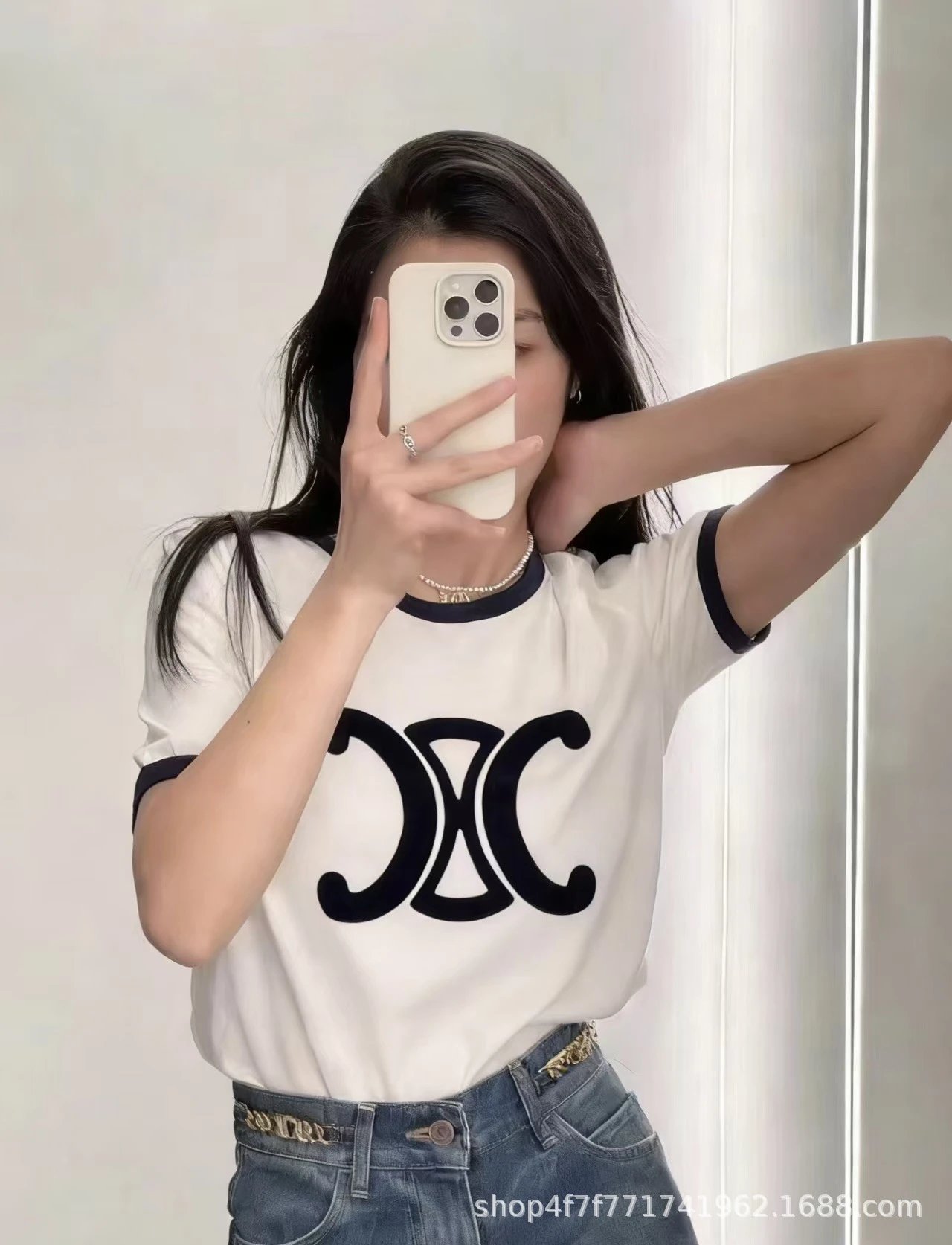 GRA Logo Print Ribbed T-Shirt Navy - 7