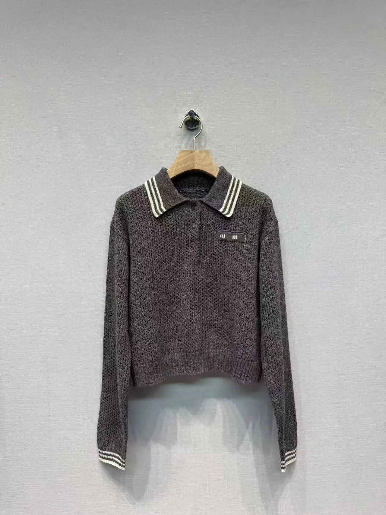 Miu Miu Knit Polo Shirt Gray - 3