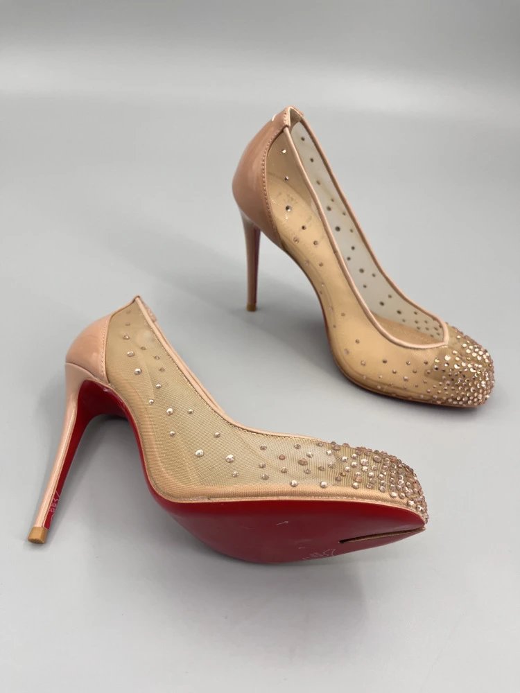 Christian Louboutin Pigalle Follies Studded Mesh Black Stilettos - 7