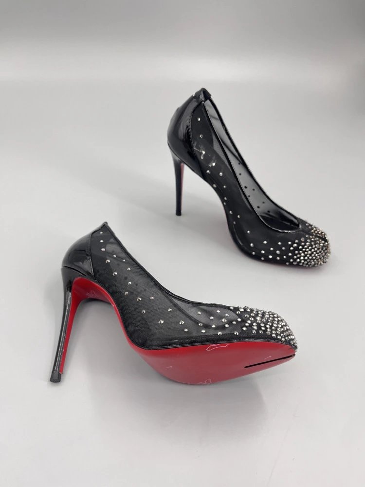 Christian Louboutin Pigalle Follies Studded Mesh Black Stilettos - 15