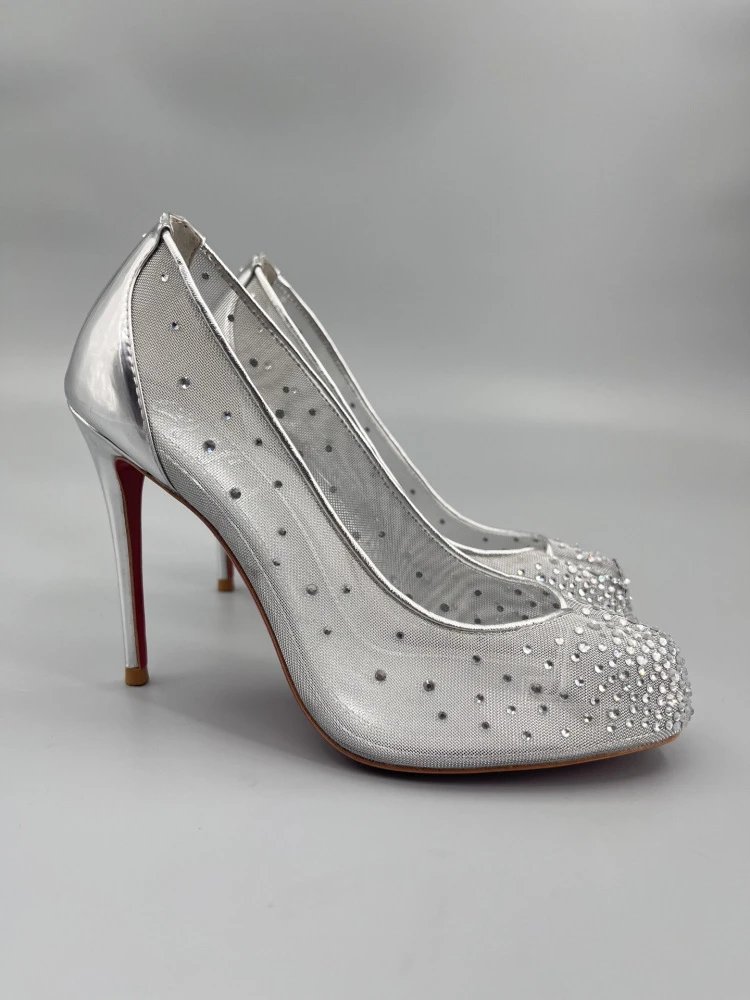 Christian Louboutin Pigalle Follies Studded Mesh Black Stilettos - 23