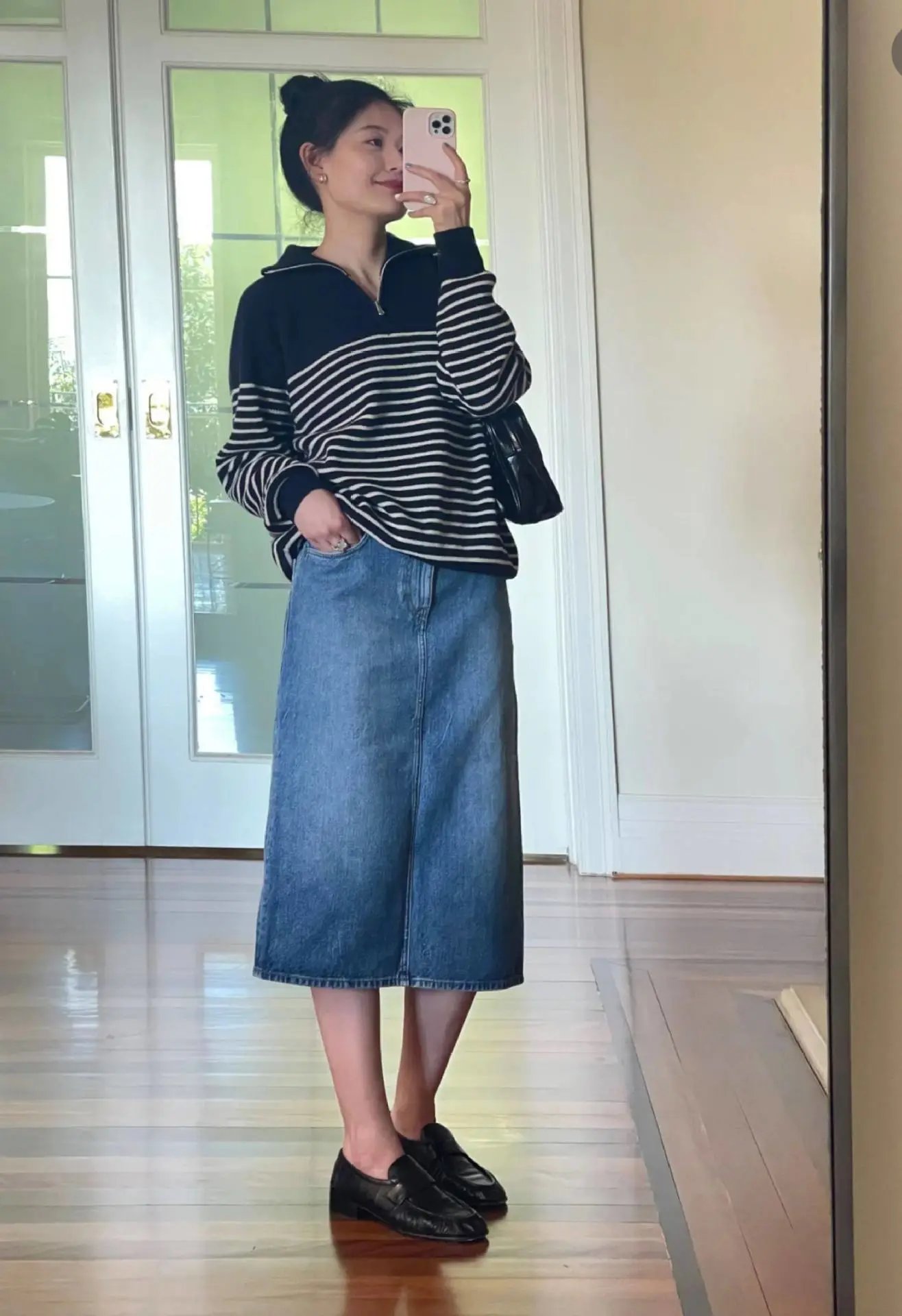 AMA Half-Zip Striped Knit Sweater Navy - 10