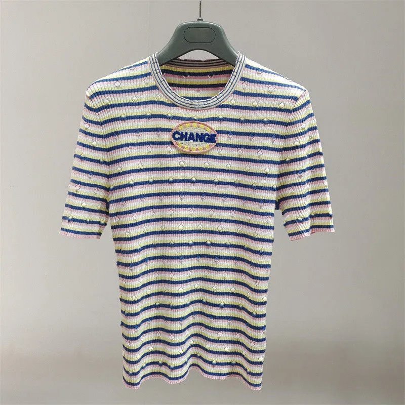 CHANGE Striped Knit Tee Multicolor Sweater - 7