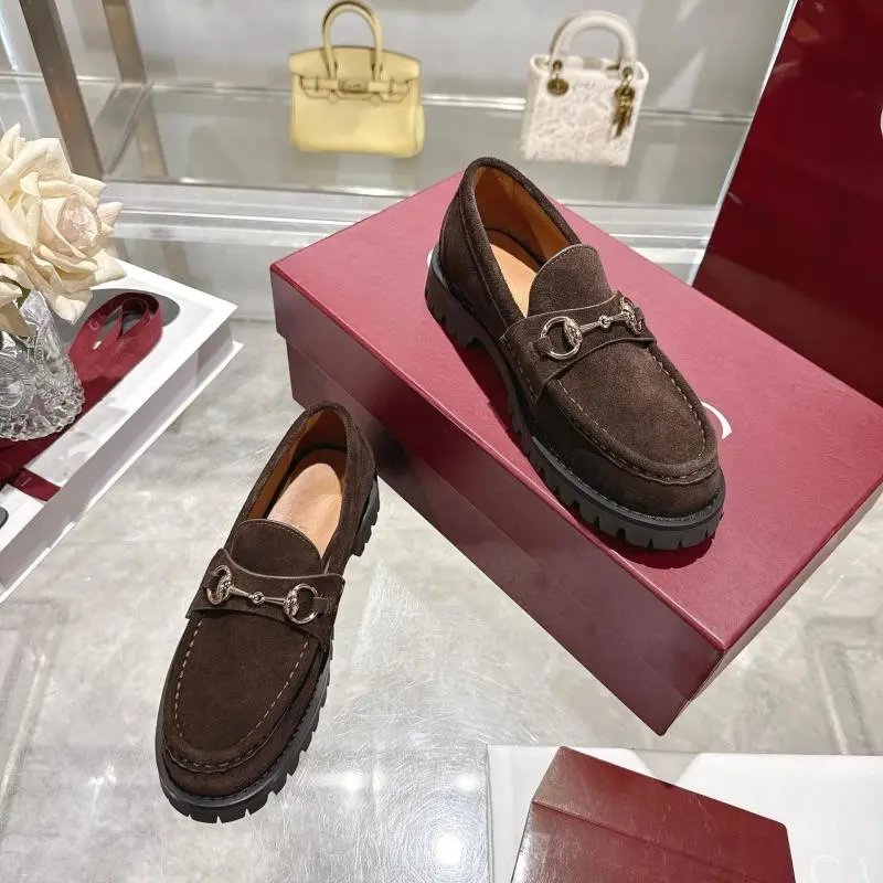 Gucci Horsebit Loafer Olive Green Suede Chunky Sole Loafers - 12