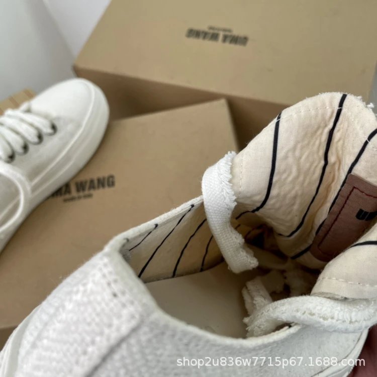 UMA Wang Canvas Sneakers Beige with Red Laces Casual Shoes - 17