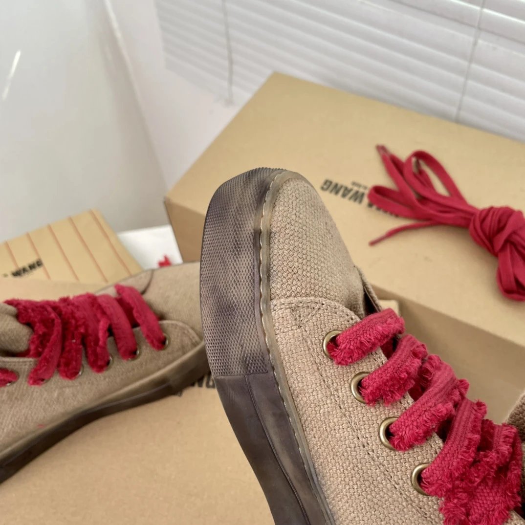 UMA Wang Canvas Sneakers Beige with Red Laces Casual Shoes - 22