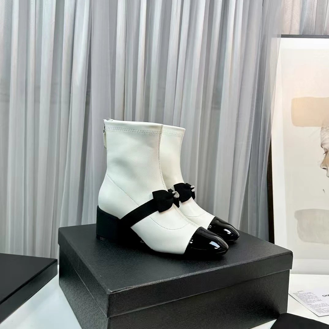 Chanel Boots Ankle with Bow Detail, Cap Toe and Block Heel image 2