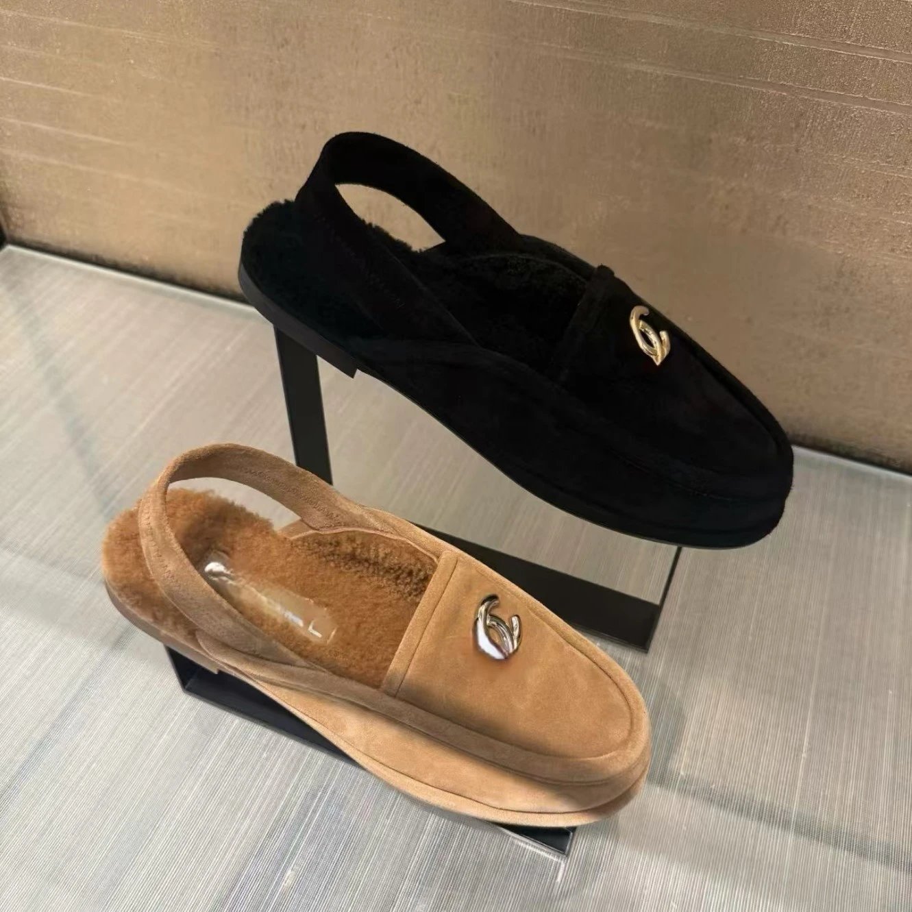 Chanel Casual Shoes Shearling-Lined Slingback Loafers with CC Hardware image 1