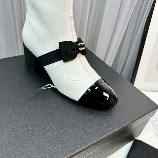 Chanel Boots Ankle with Bow Detail, Cap Toe and Block Heel product detail image 6