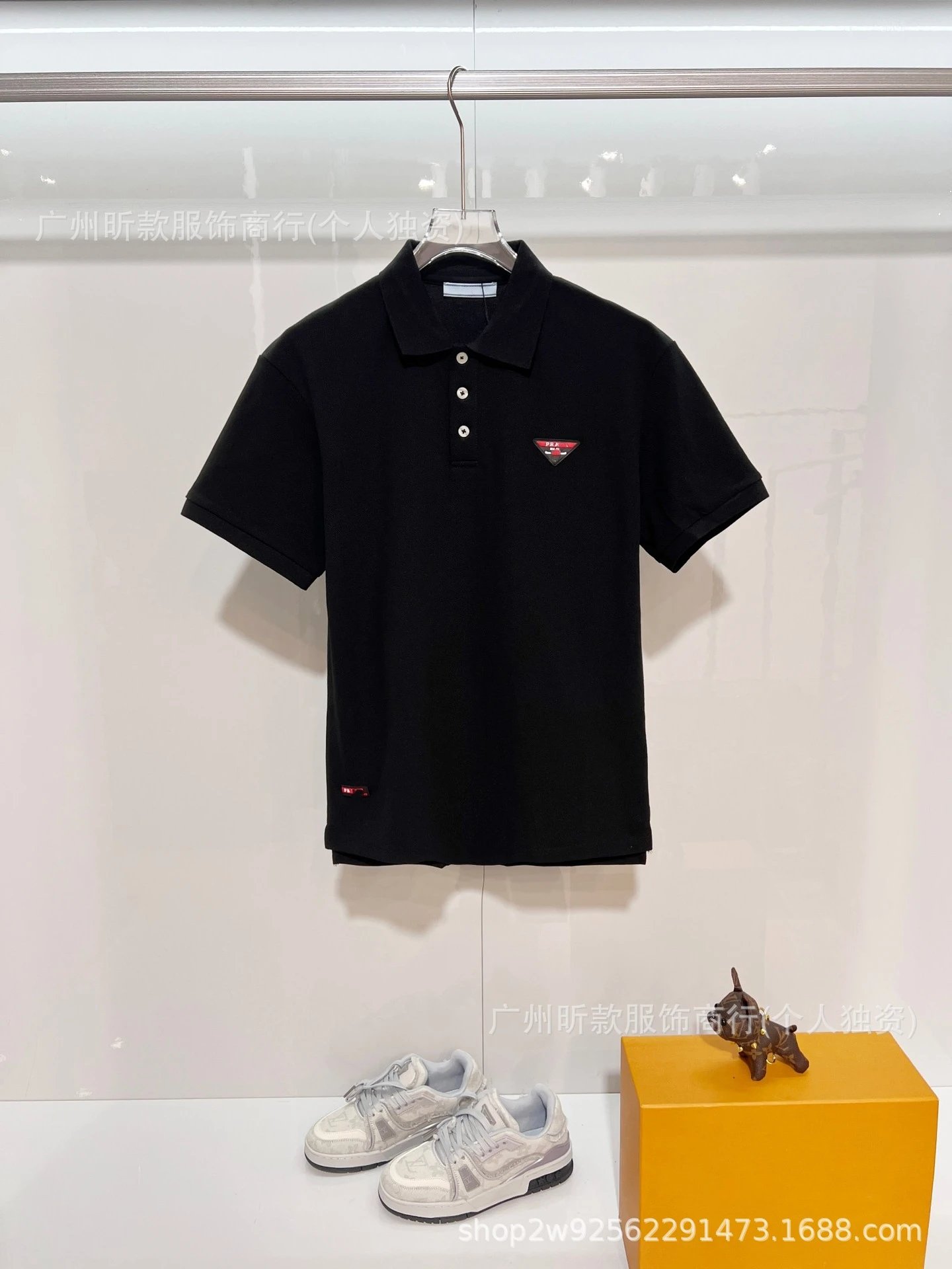 Prada Logo Patch Polo White with Red-Black Trim Polo - 14