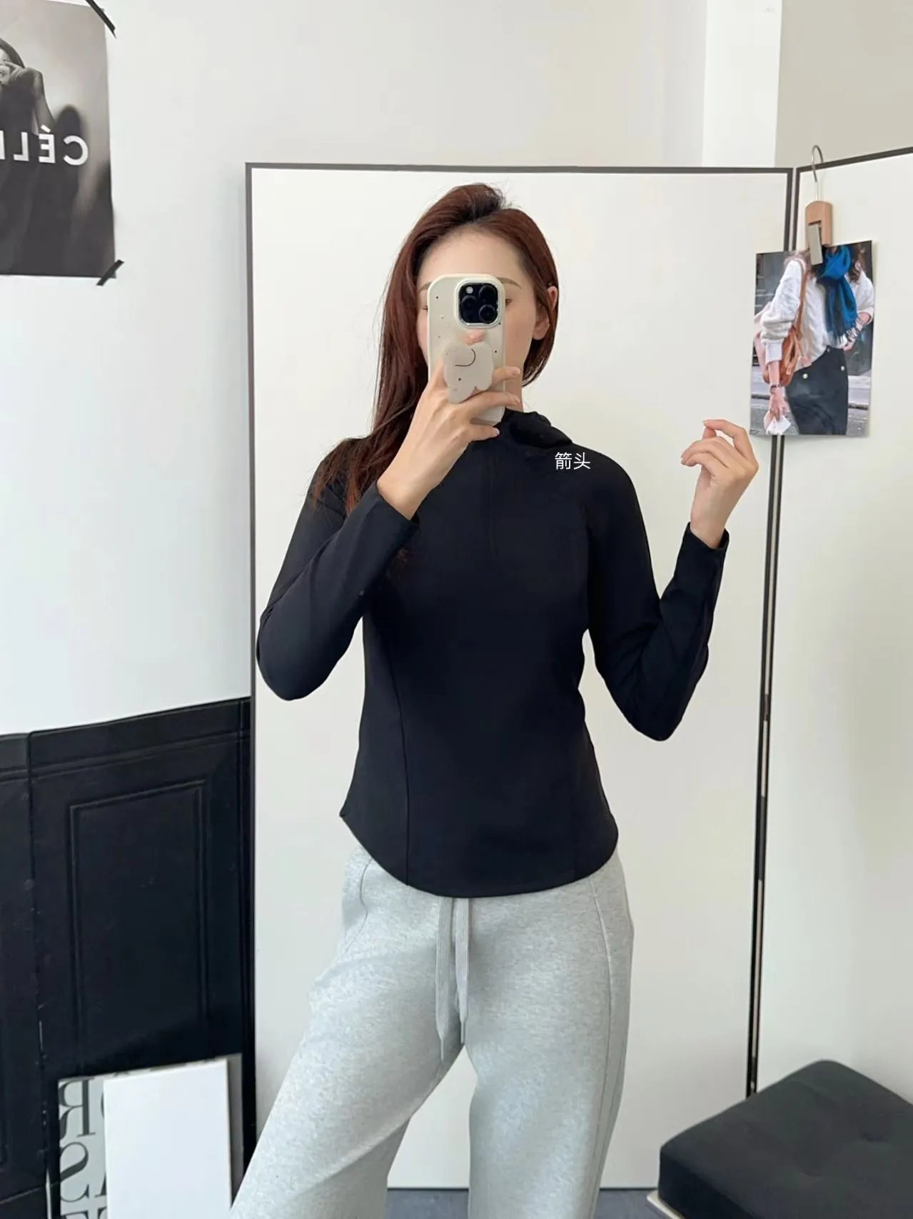 Design Half-Zip Hooded Windbreaker Black Activewear Top - 2