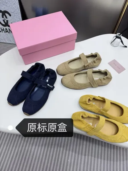 Miu Miu Mary Jane Suede Navy Flat Shoes - 3