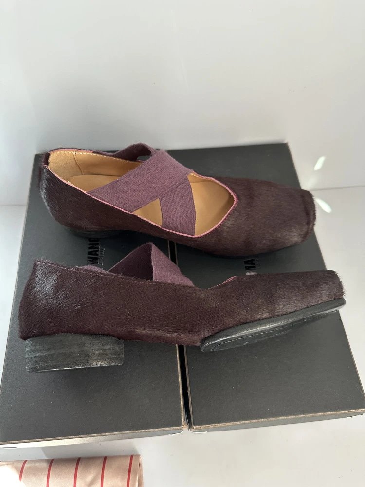 Design Mary Jane Flats Beige Suede with Black Strap Casual Shoes - 29