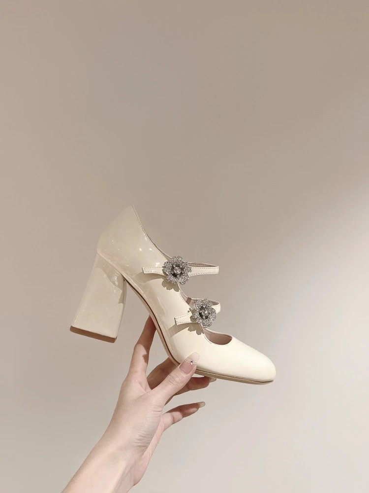 Chanel Mary Jane Heels Silver Glitter Crystal-Embellished Block Heels - 44