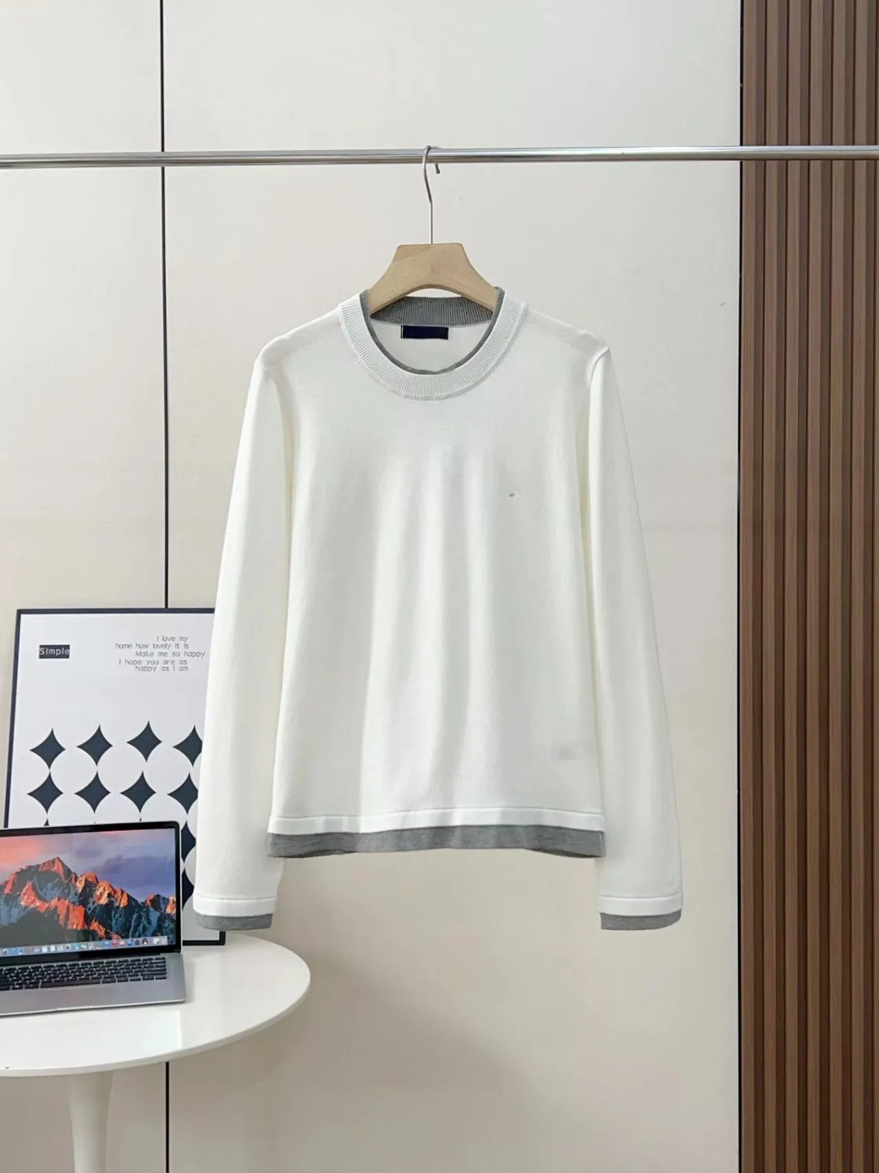 Design Contrast Trim Crewneck Sweater White/Gray - 6