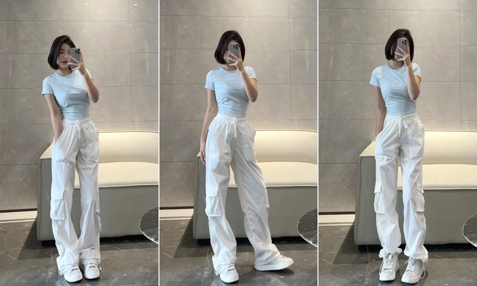 Design Cargo Pants in Off-White with Drawstring Waist and Utility Pockets - 13