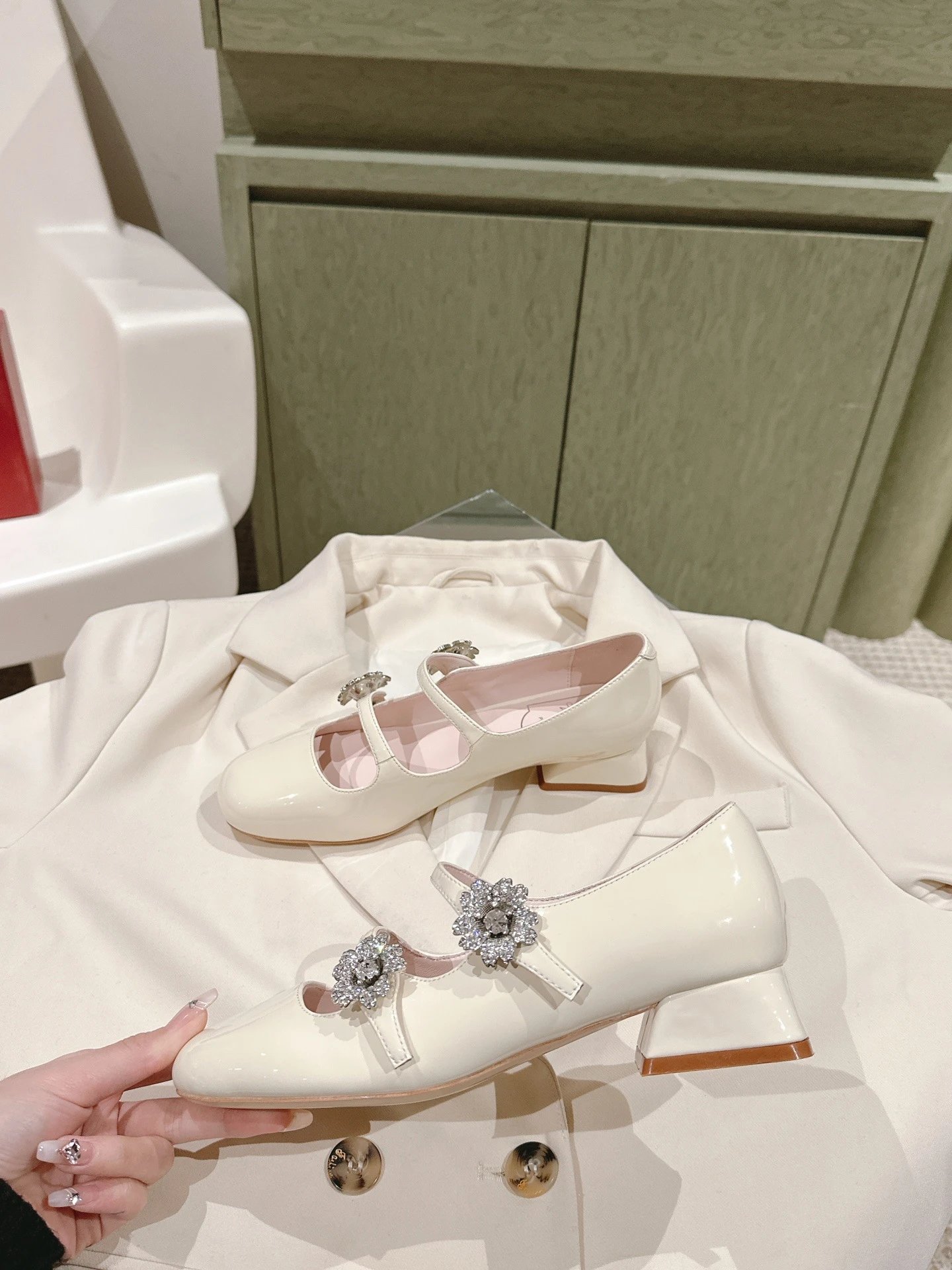 Chanel Mary Jane Heels Silver Glitter Crystal-Embellished Block Heels - 14