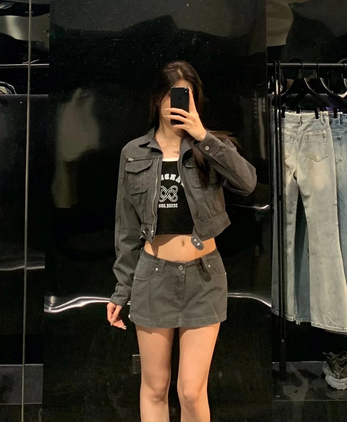 Gallery Dept. Distressed Gray Denim Skirt and Cropped Jacket Set - 7