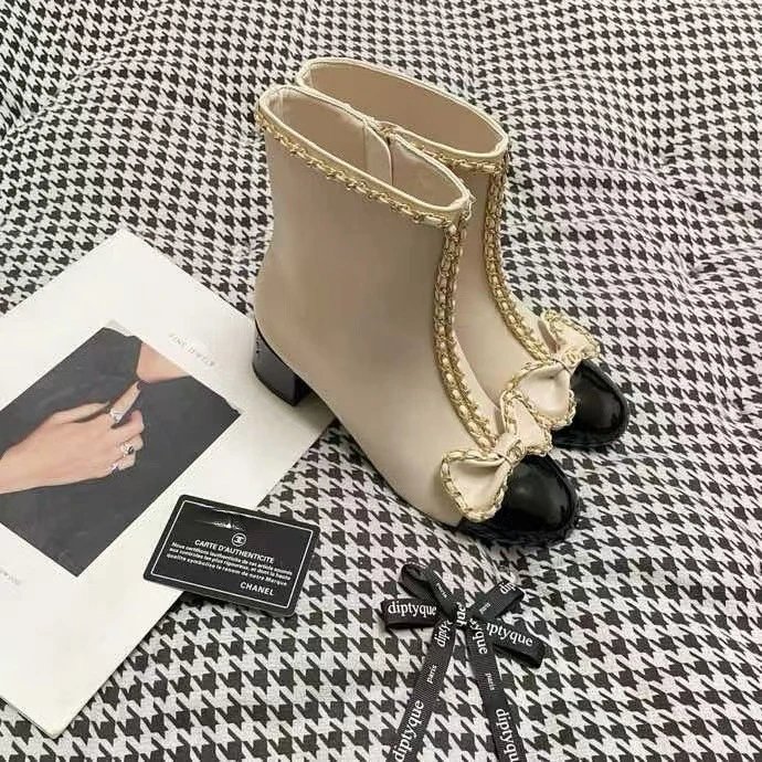 Unbranded Boots Ankle with Chain Trim, Bow Detail and Cap Toe image 2