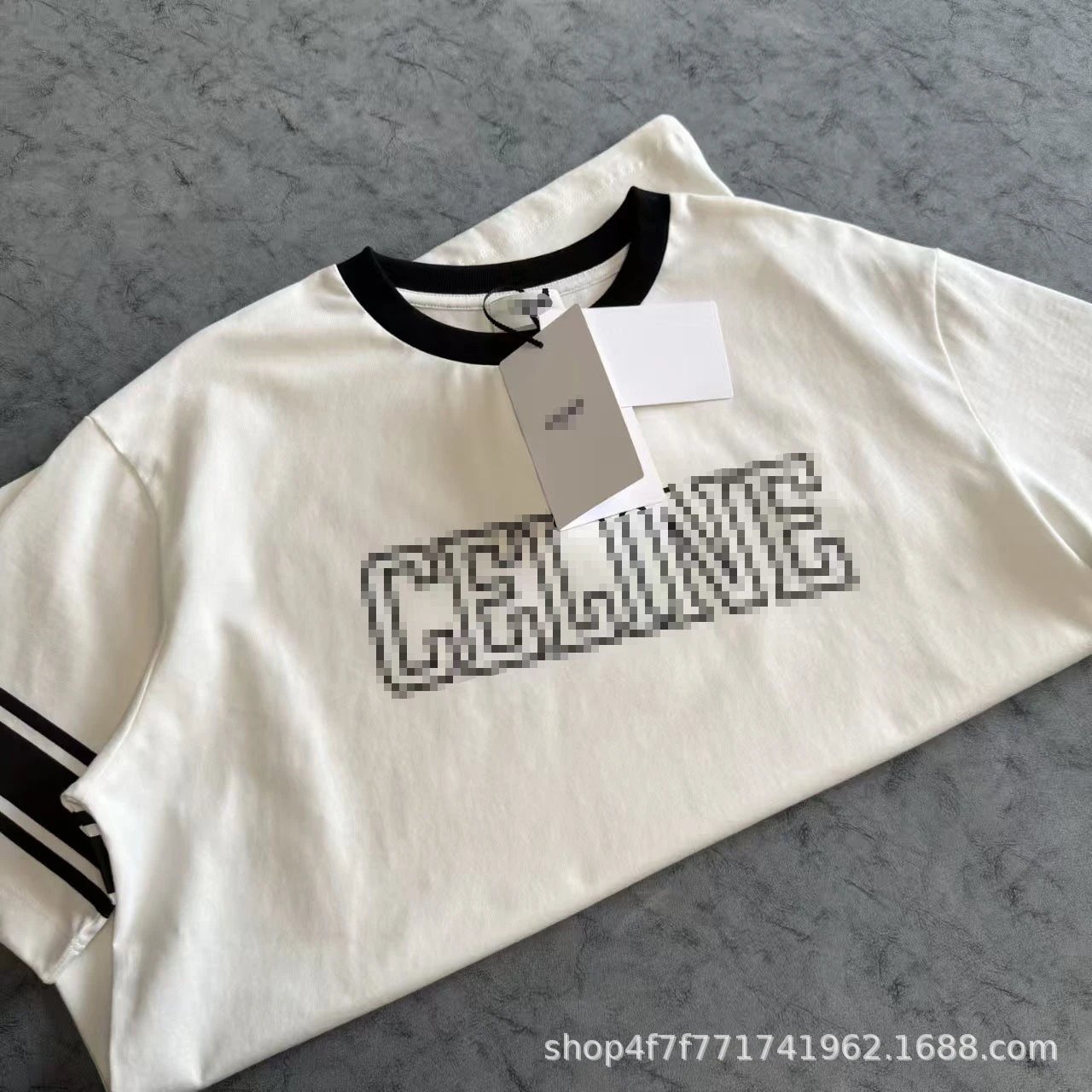 Celine Pixel Logo Ringer T-Shirt White - 4
