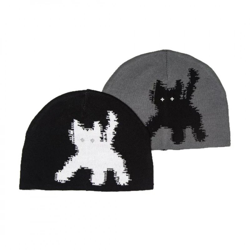 aeae Hats Reversible Knitted Cat Graphic Beanie image 5