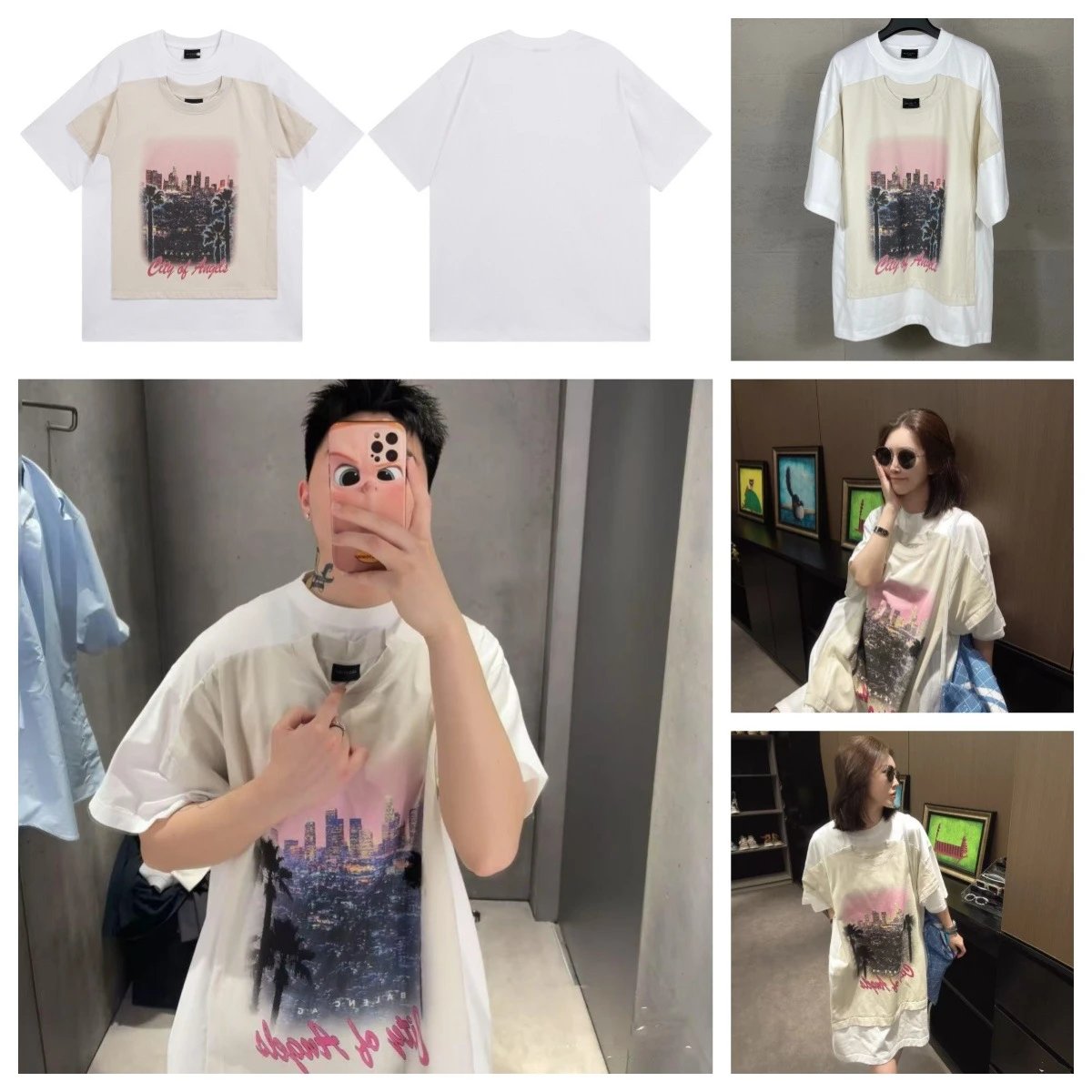 Balenciaga City of Angels Print T-Shirt Beige - 3
