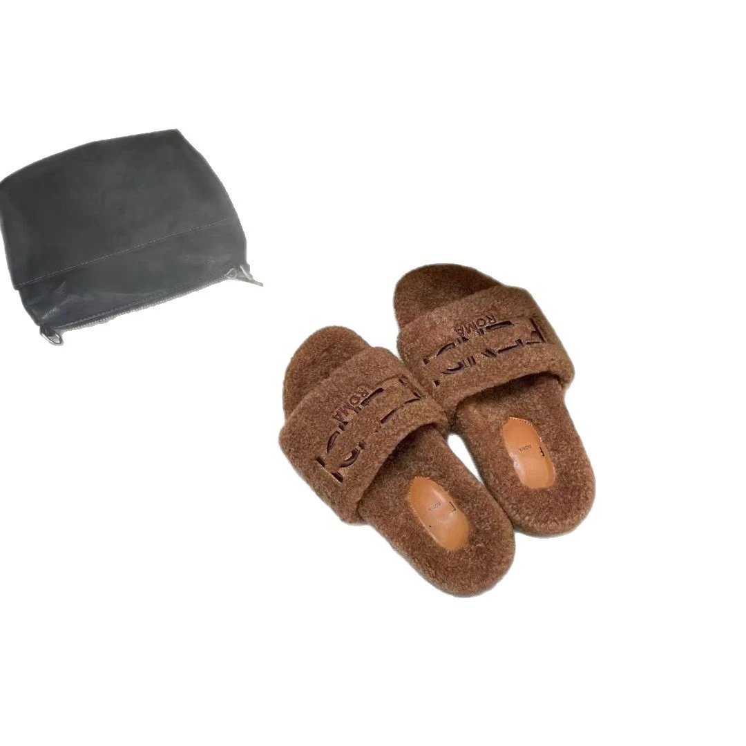 Fendi Slippers Shearling open-toe logo-strap image 5
