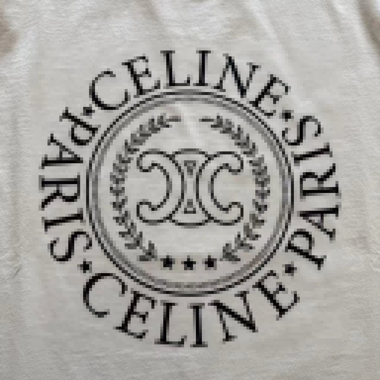 Celine Pixelated Logo Print Cream T-Shirt - 11