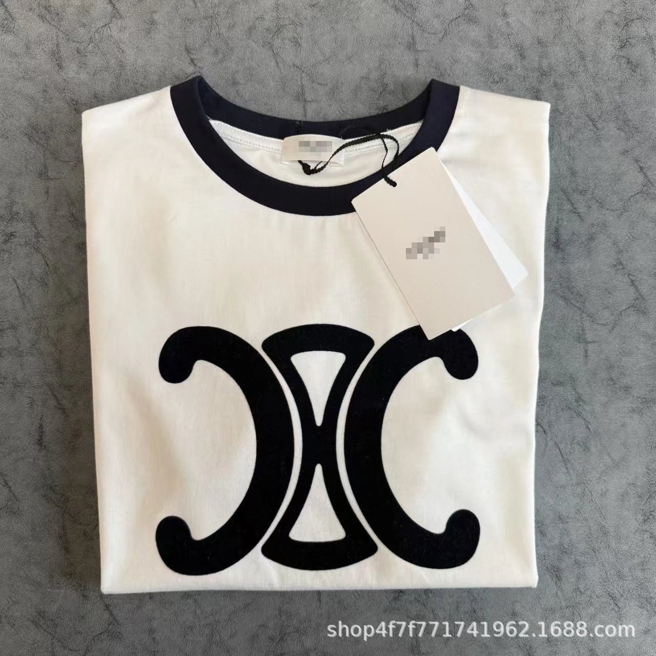 GRA Logo Print Ribbed T-Shirt Navy - 14